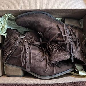 Roper Dark Brown Fringe Ankle Booties